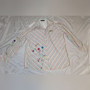 Coogi Men's Floral Colorful Striped Long Sleeve Shirt Size XXL